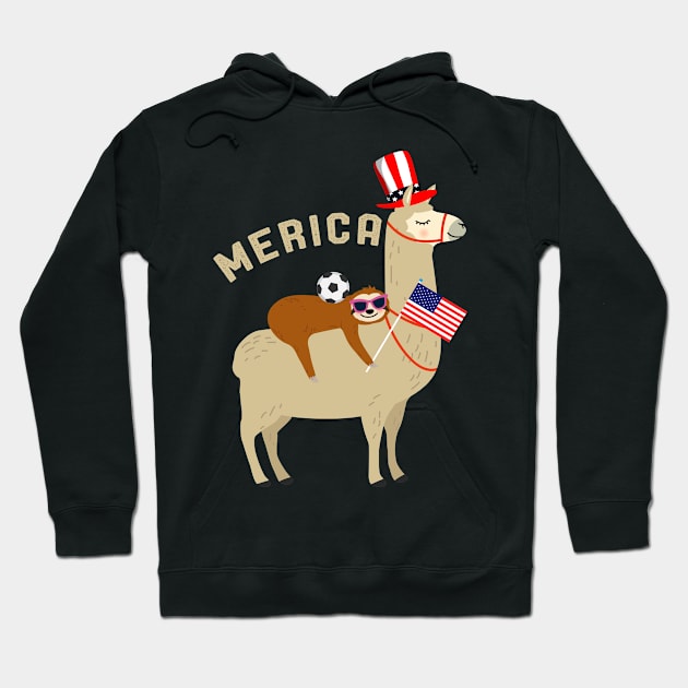 4th of July Soccer Player Gift Sloth Riding Llama Celebrating Amercia Independence Day Gift Hoodie by kaza191